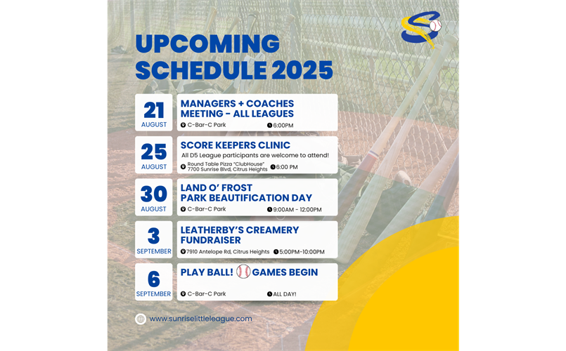 Upcoming Events - more details to follow